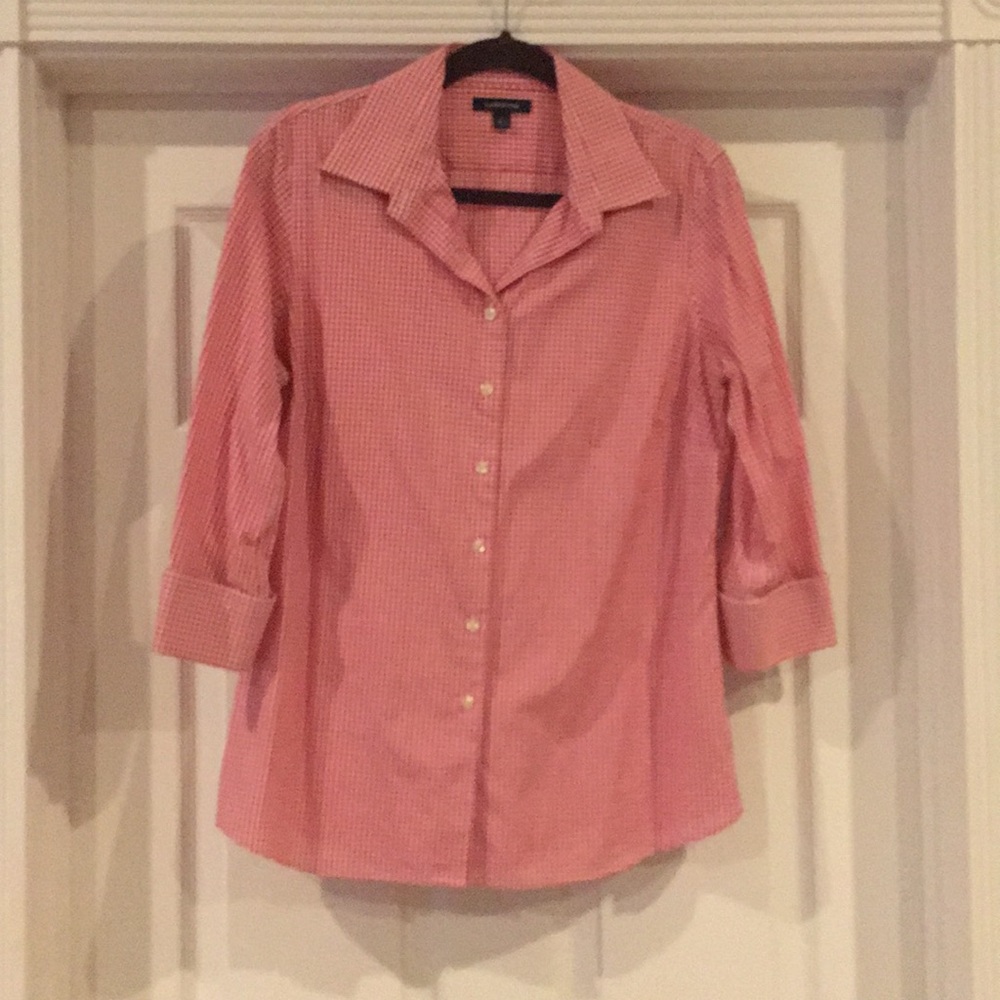 Red gingham button down blouse